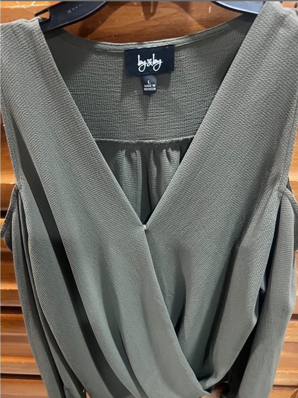 by & by Olive Green Draped V-Neck Blouse